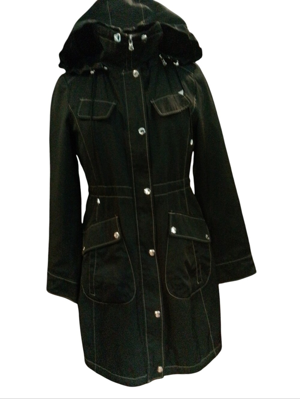 Guess Women’s Black Utility Trench Coat Jacket with Monogram Lining - Picture 6 of 9